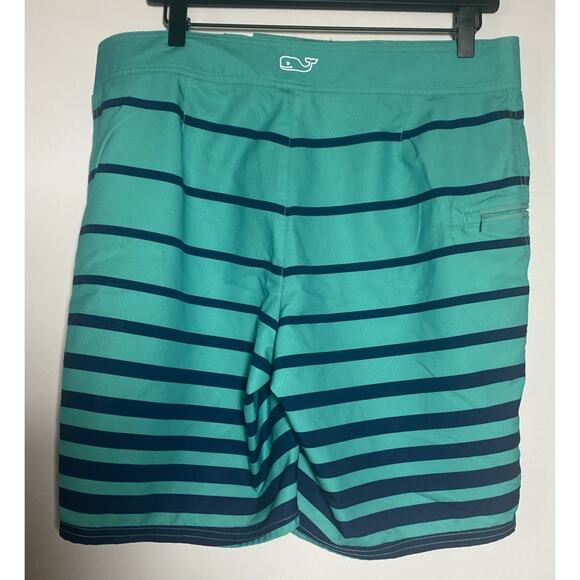 Vineyard Vines Men's Teal Blue Striped Board Shorts Swim Trunks Size 32 - Picture 2 of 3